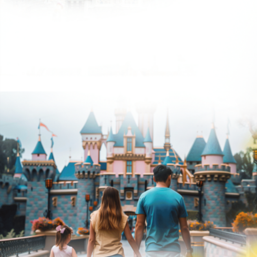 Família observando o castelo mágico juntos